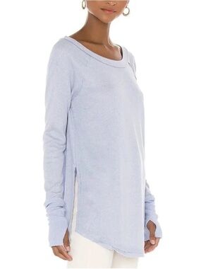Free People We the Free Snowy Thermal Baby Blue Shirt, Small, Oversized